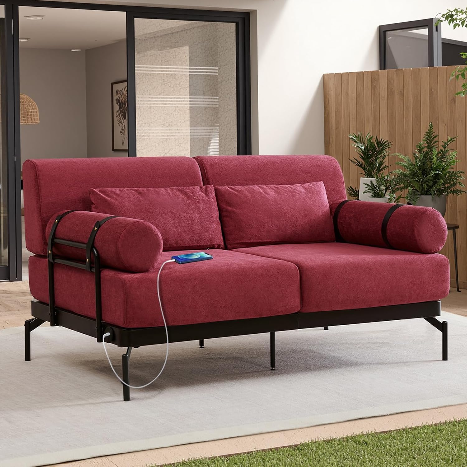 Majnesvon 59” Small Modern Chenille Loveseat Sofa with USB Ports,Comfy Upholstered 2 Seater Love Seat with Metal Legs,Small Couch for Living Room, Bedroom, Space Saving