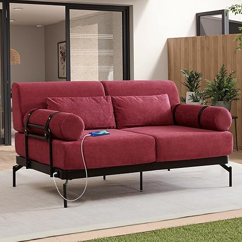 Miniatura 4 de Sofá biplaza pequeño y moderno de felpilla de 59 pulgadas con puertos USB, cómodo asiento de 2 plazas tapizado con patas de metal, sofá pequeño para