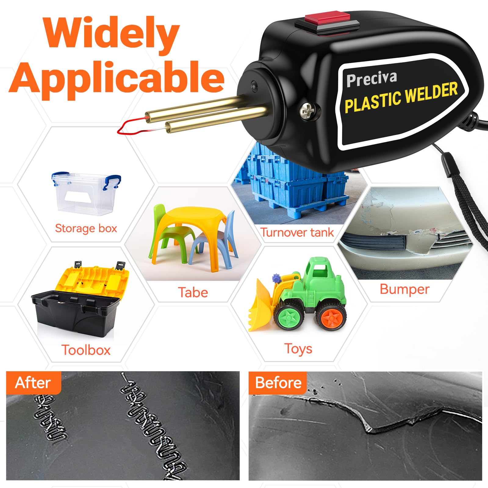 Kit de Reparación de Plástico 50W,Preciva Herramienta de Soldadura de Plástico para Reparar Parachoques de Coche con 600 Grapas,Soldador de Plástico Profesional