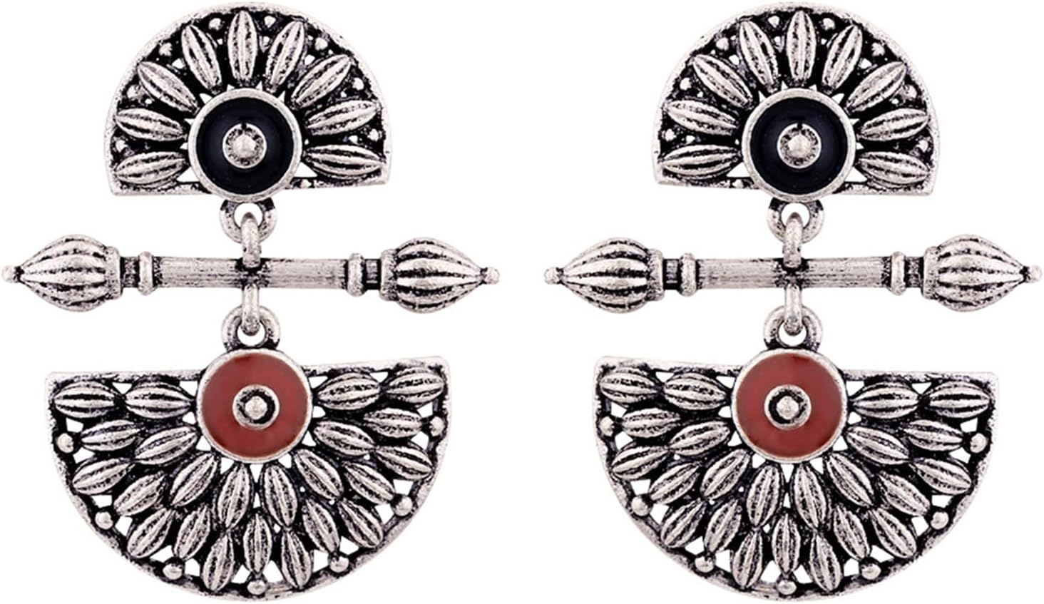 Brass Silver Oxidised Mandala Design Lightly Embellished Drop Earrings for Women and Girls