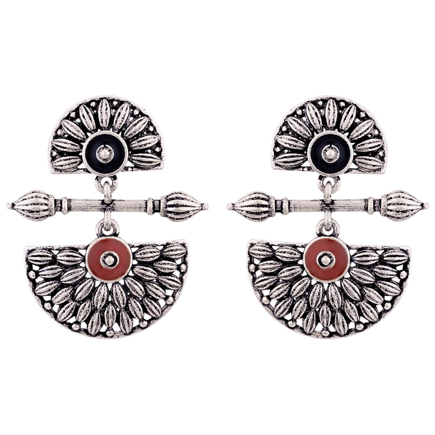 voylla Brass Silver Oxidised Mandala Design Lightly Embellished Drop Earrings for Women and Girls-picture-42