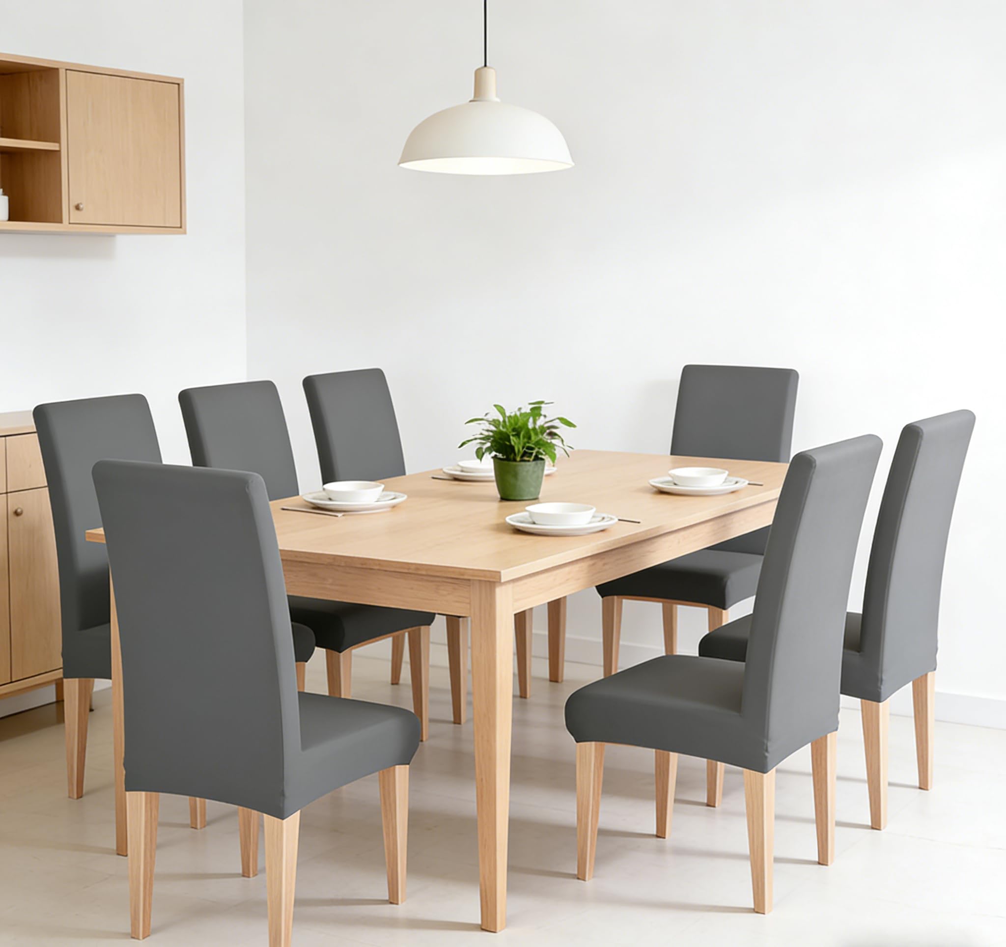 Housse de Chaise Extensible 4 Pièces Amovible Lavable Gris pour Salle à Manger Hôtel