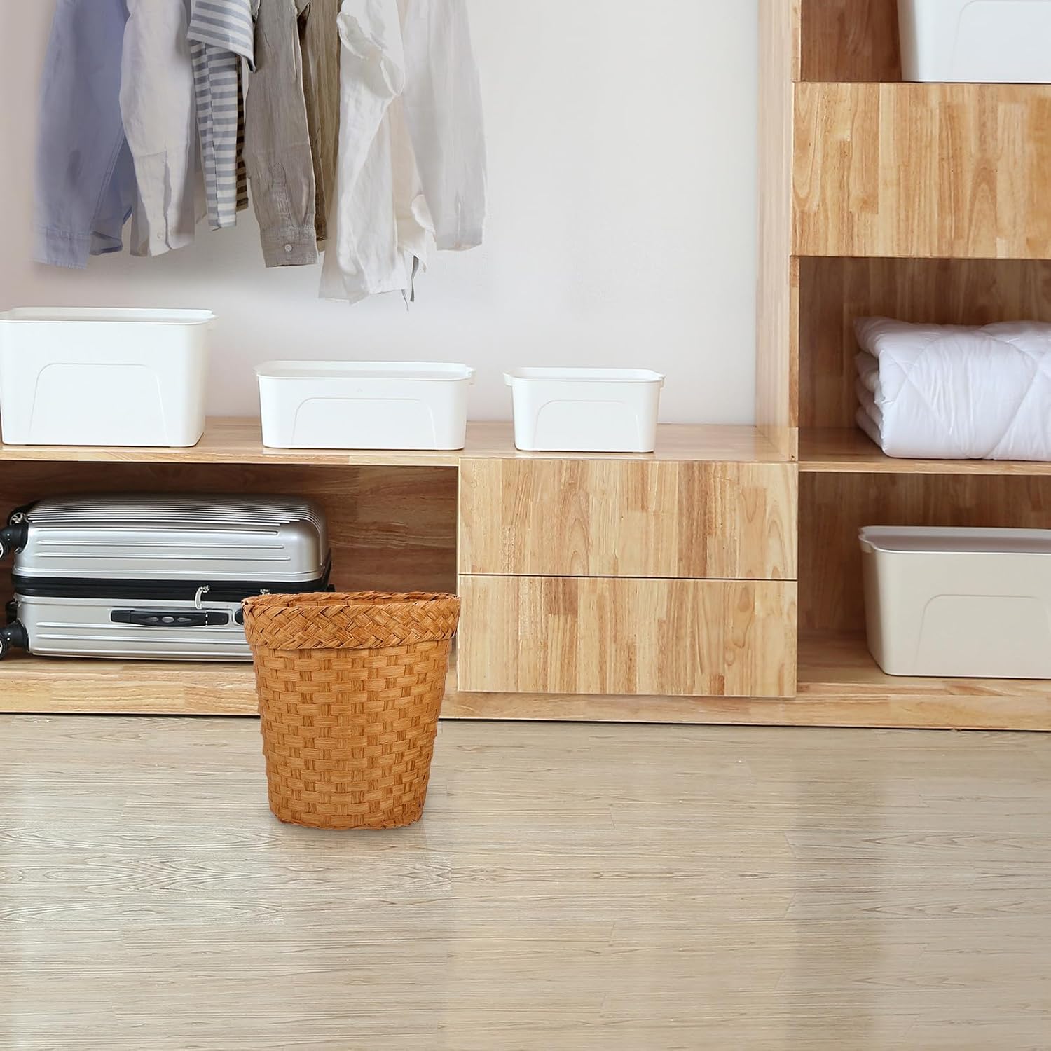 Large-Capacity Paper Woven Storage Basket Simple Waste Paper Bin with Sturdy Rattan Material for Home Office Living Room Organization Random Color