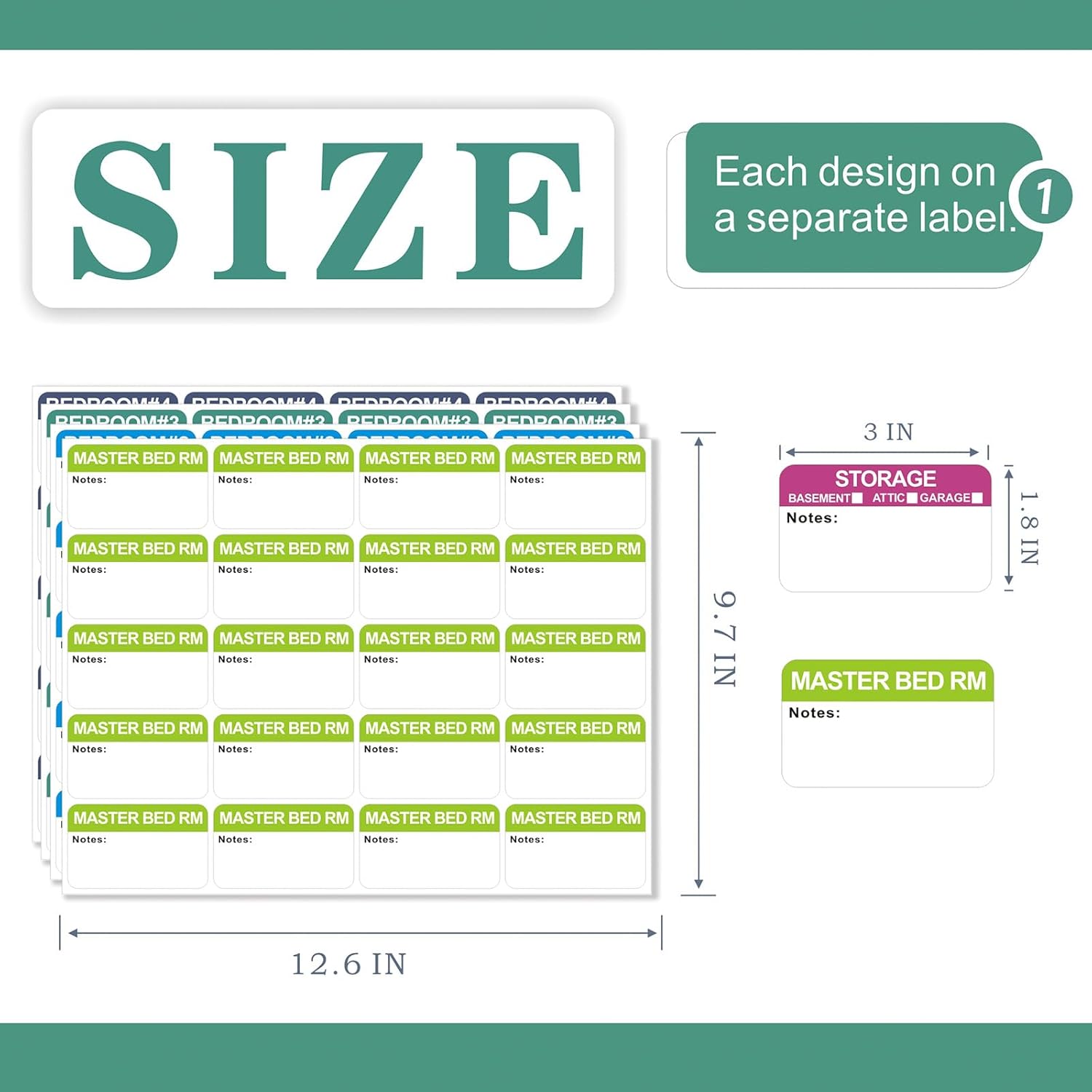 400 pcs 20 Designs Pre-Printed Color-Coded Home Removable Glue Moving Packing Box Labels with Writable Notes Areas, Each Measures 3” x 1.8” - Image 2