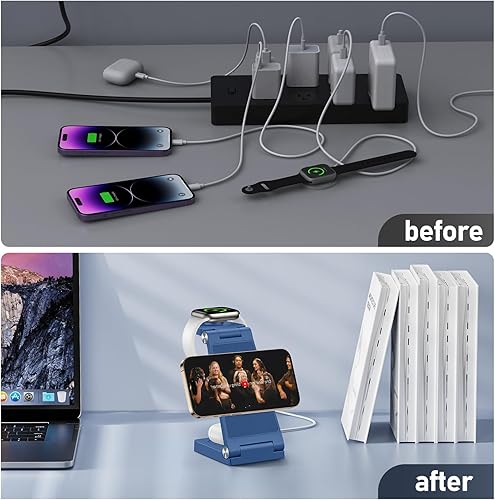 Miniatura 6 de GEJIUCAI Soporte de cargador inalámbrico magnético, estación de carga inalámbrica plegable 3 en 1, cargador de viaje para múltiples dispositivos