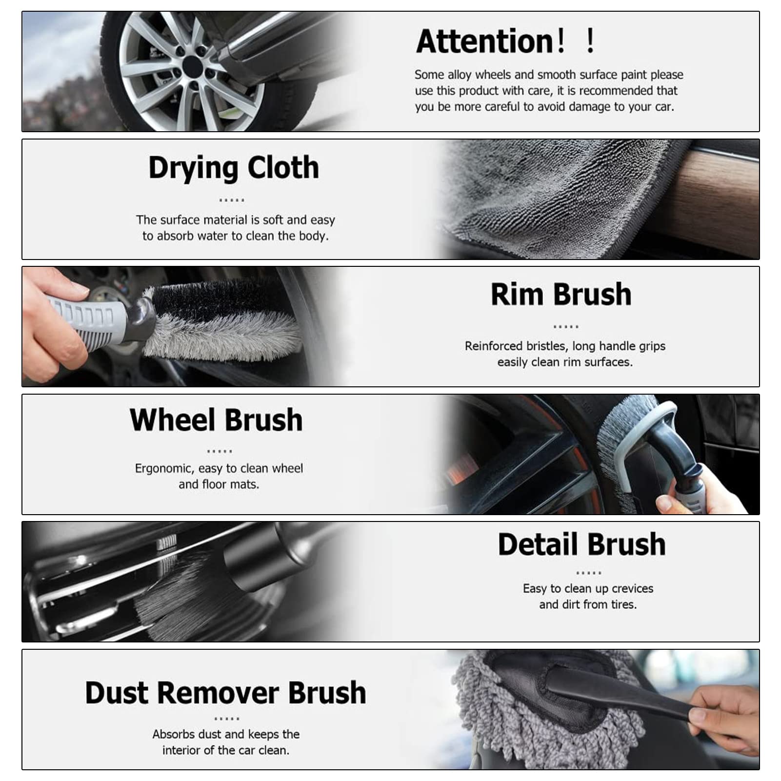 delr 2 Kit per la Pulizia 'Auto | Spazzole per Dettagli Car Detailing | Camion per motociclette Tutti Gli Strumenti per la Pulizia e Parti di Automobili 10 Pezzi, Uffici per Pneumatici da Cucina