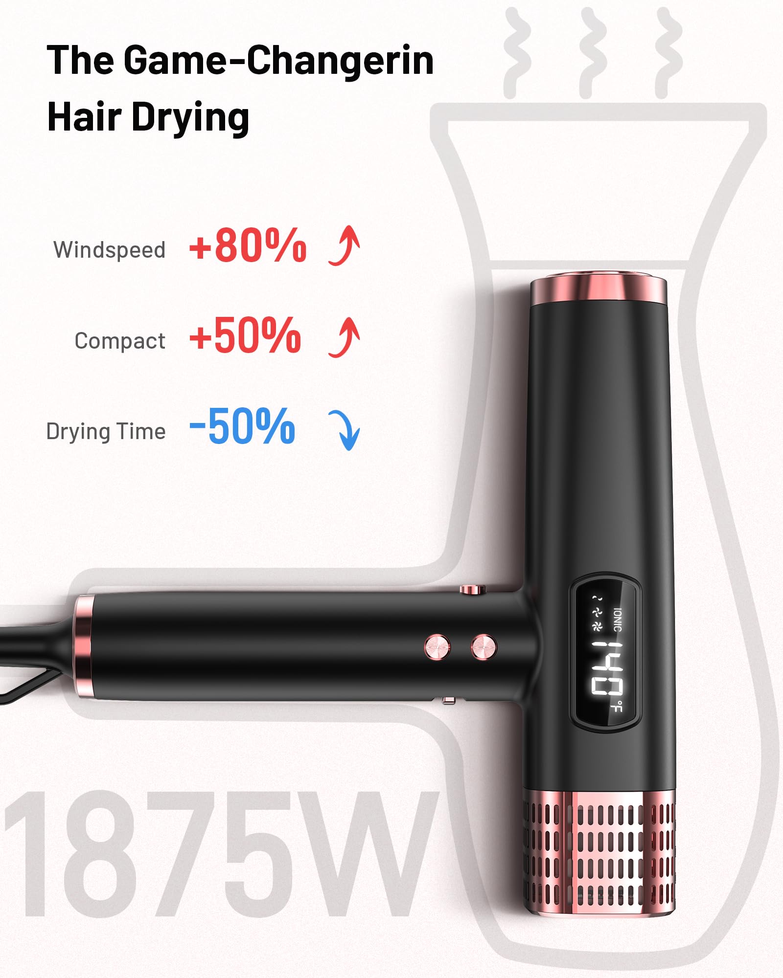 MESCOMB Secador de Pelo de Viaje 1875W con Difusor Doble voltaje, Secado Rápido, Sin Daños Térmicos, Bajo Nivel de Ruido, Control Térmico Inteligente para Viajes Familiares