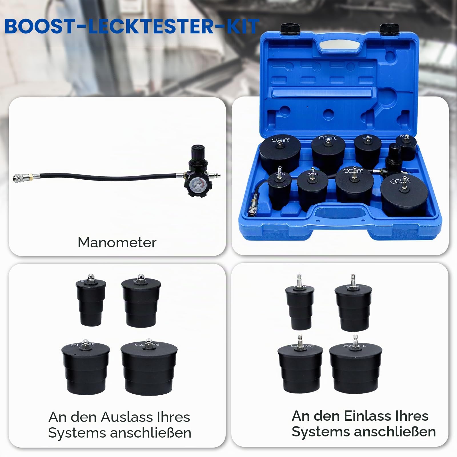CCLIFE 9tlg Turbolader Ladeluft System Adapter Satz Prüfwerkzeuge Ladeluftkühler Abdrücksatz