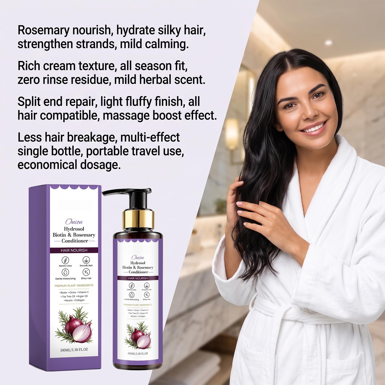 Zwiebelhydrolat-Biotin- und Rosmarin-Shampoo und -Spülung für Haarwachstum, verdickendes Haar, sanft zur empfindlichen Kopfhaut, verleiht Volumen und Glanz, feuchtigkeitsspendende Formel (4pcs)