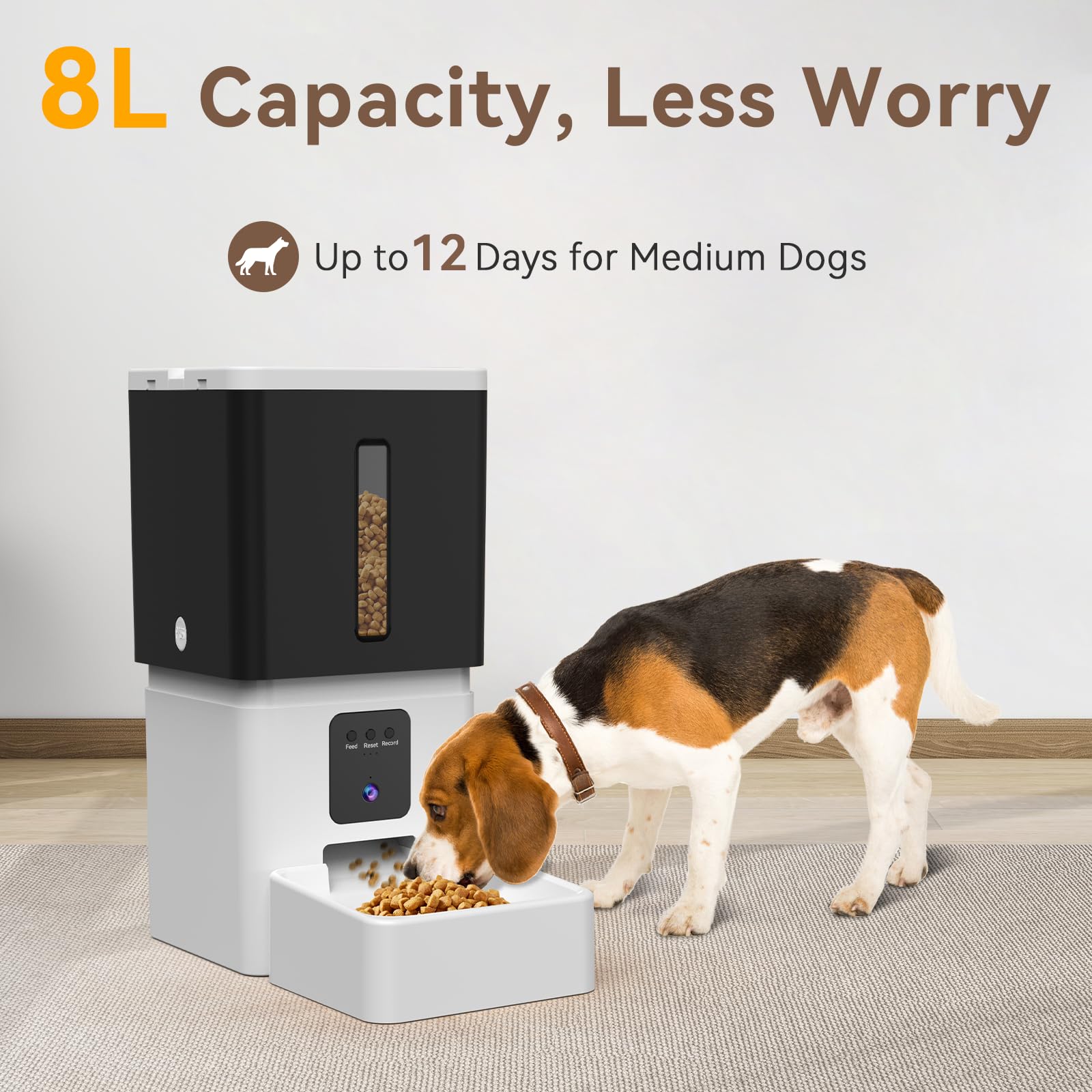 UTCG Comedero automático para perros con cámara: 8L/33 tazas 5G WiFi temporizador dispensador de alimentos para perros medianos – 1080P HD visión nocturna grabación de video 2 vías audio APP control