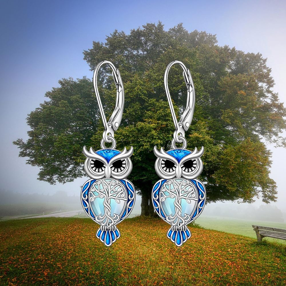 Owl Earrings for Women Tree of Life Sterling Silver Owl Earrings Dangle Moonstone Celtic Family Tree Jewelry Graduation Owls Gifts - Image 5