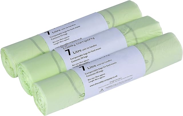 The Caddy Company Tie Handle Compostable Kitchen Caddy Liners,Green, 150 Bags,7 Litre
