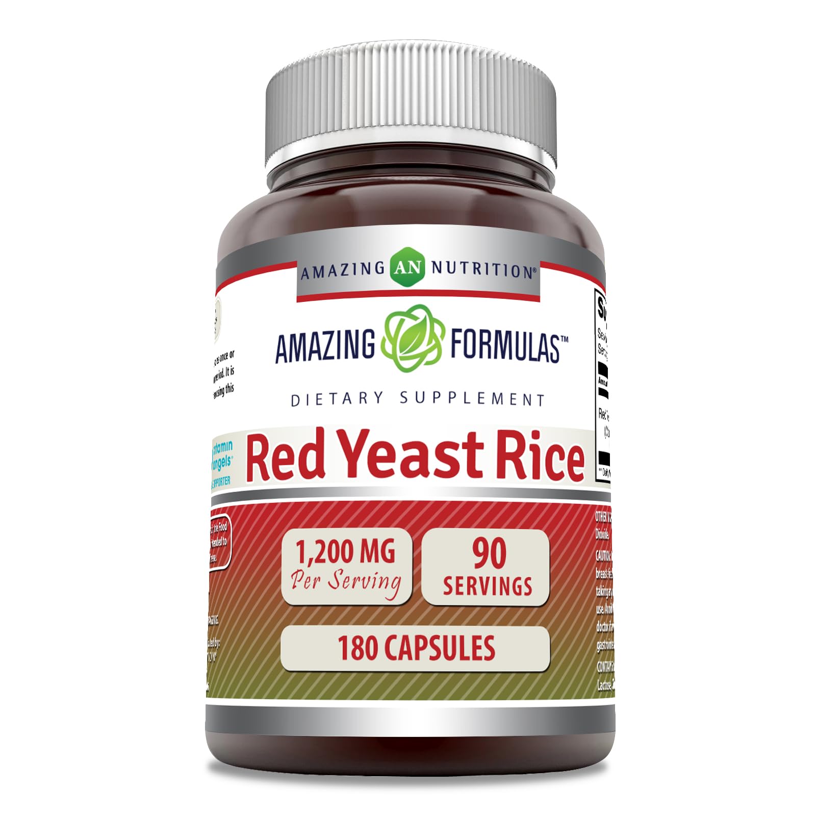 Amazing Formulas Red Yeast Rice 1200mg Per Serving Capsules Supplement | Non-GMO | Gluten Free | Made in USA (1 Pack, 180 Count)