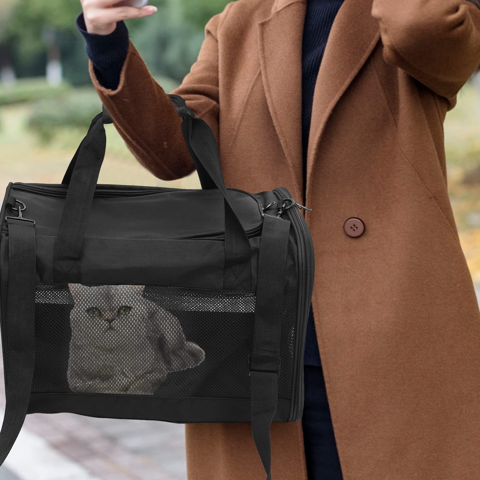 GRIRIW Convenient Cat Carrier Wear-Resistant Shoulder Bag Small Dog Carrier Breathable Puppy Sling Pet Outing Bag