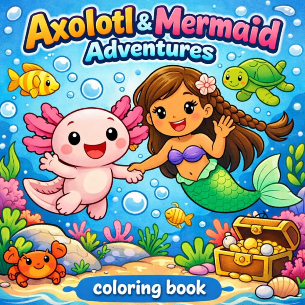Axolotl & Mermaid Adventures: Colouring Book for ages 3 - 8