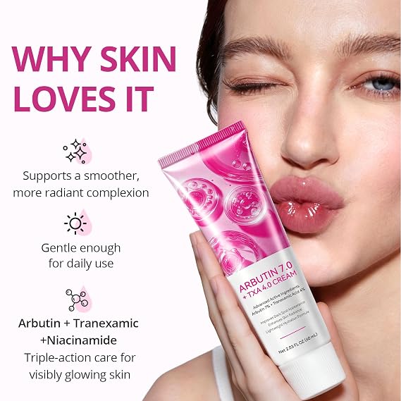 Arbutin Cream, Arbutin 7% + Tranexamic Acid 4% Face Cream for Dark Spots, Freckle, Blemishes and Pigmentation Hydration for All Skin Types, 2.0 fl.oz