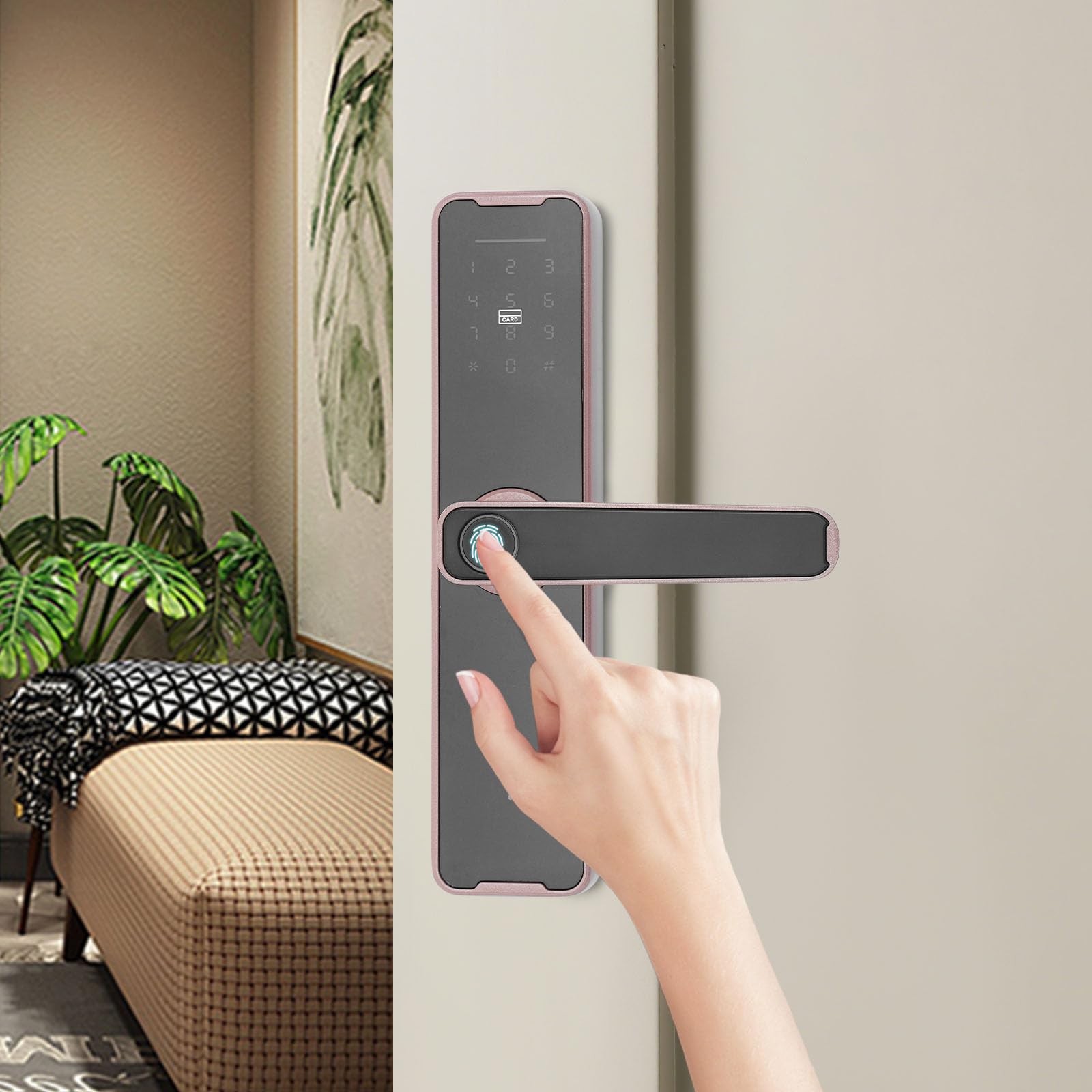Serrure de porte, avec empreintes digitales, serrure électronique avec poignées, connectivité WiFi par application, contrôle d'accès à distance, avec 1 paire de clés et 2 cartes, épaisseur de porte de