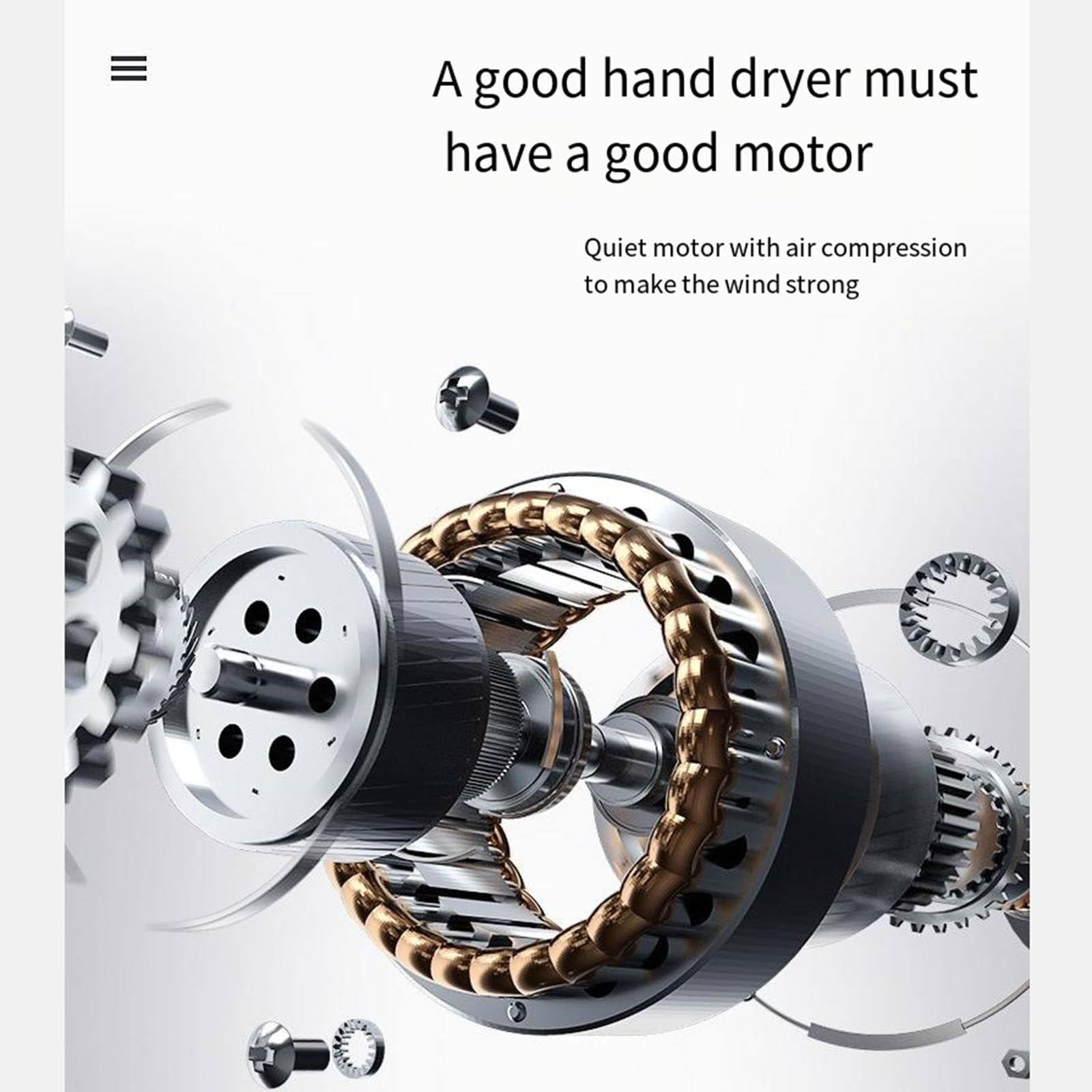 Secador de manos automático por inducción,secador de manos eléctrico de alta velocidad y ahorro de energía,secador de manos montado en la pared,ajustable en frío y calor,para cocina,inodoro Silver