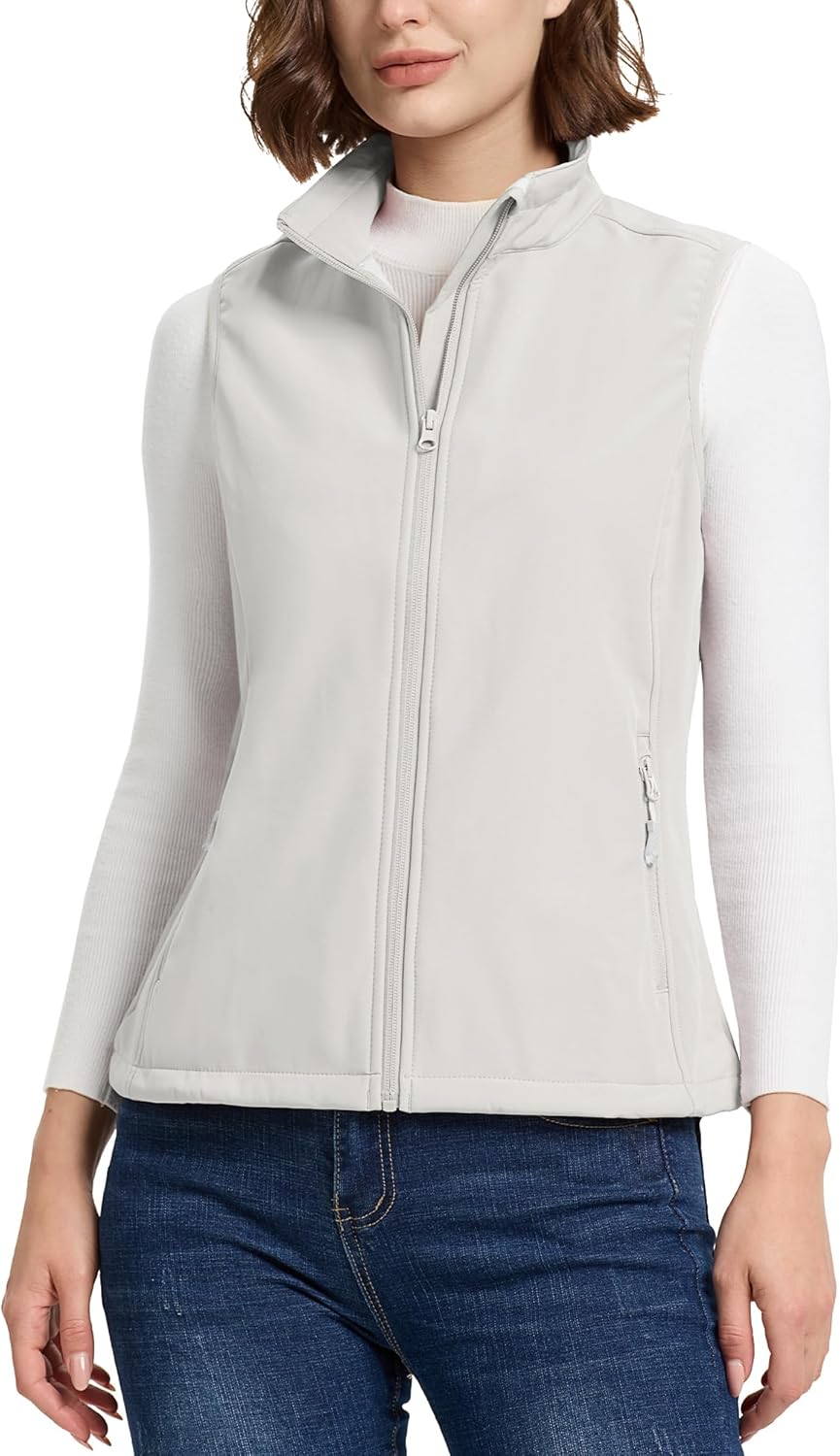 33,000ft Women's Running Vest Fleece Lined Zip Up Windproof Lightweight Softshell Vests Outerwear for Golf Hiking Sports