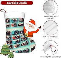 Vista 5 de Retro Cool Camera Collection Print Christmas Stocking, Christmas Tree Decor Stocking, Flannel Cuff With Hanging Ribbonâ€‹
