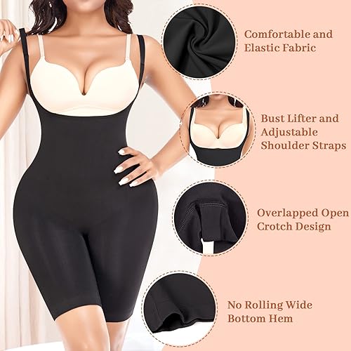 Miniatura 5 de Ganado Body adelgazante para mujer, con control de abdomen, sin costuras, fajas, busto abierto, medio muslo, moldeador de cuerpo, pantalones cortos