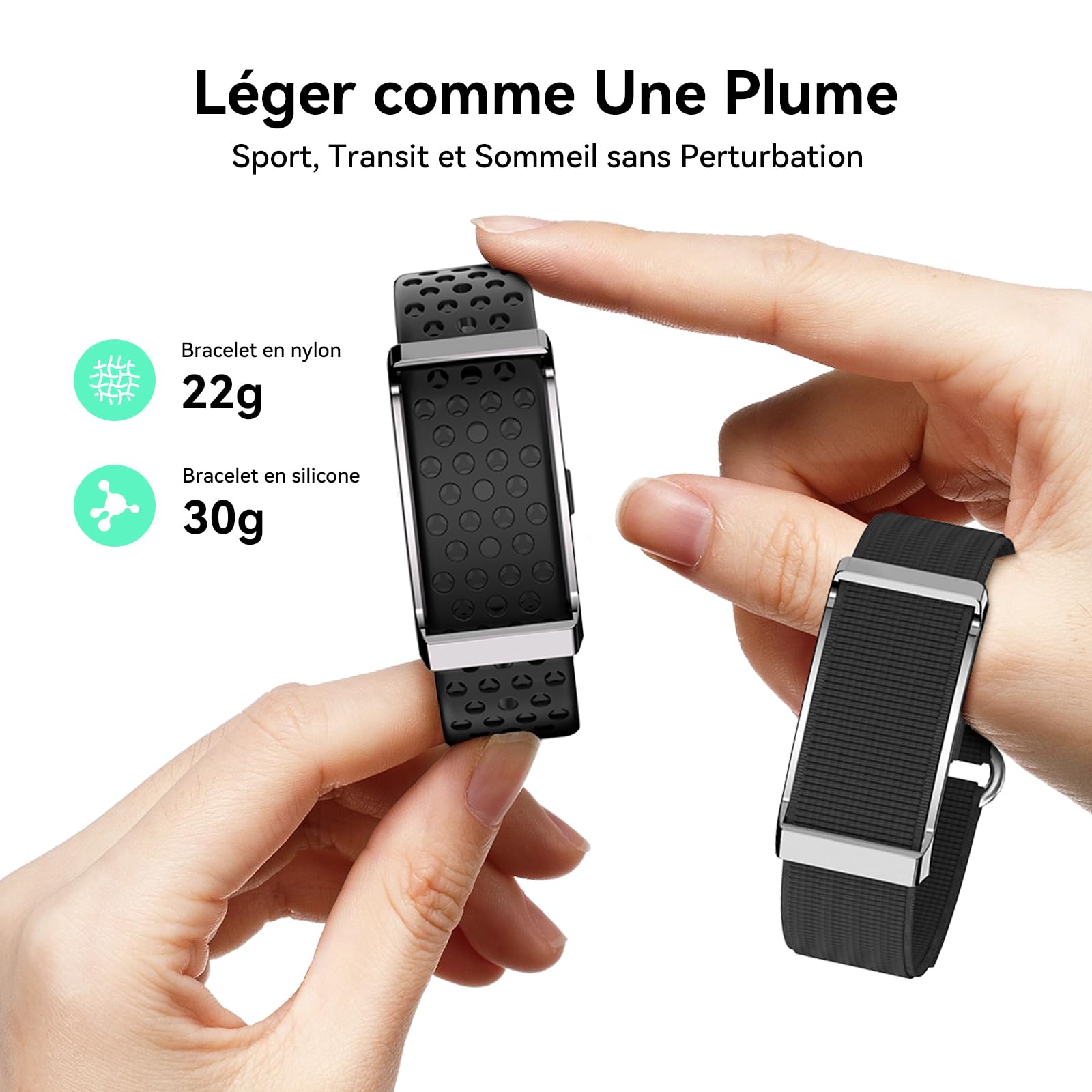 Smart Fitness Tracker Smartwatch sans Écran Noir | Suivi 24/7 Activité, Sommeil & Fréquence Cardiaque, 170+ Multisports, Autonomie 35 Jours, IP68 pour Femme Homme
