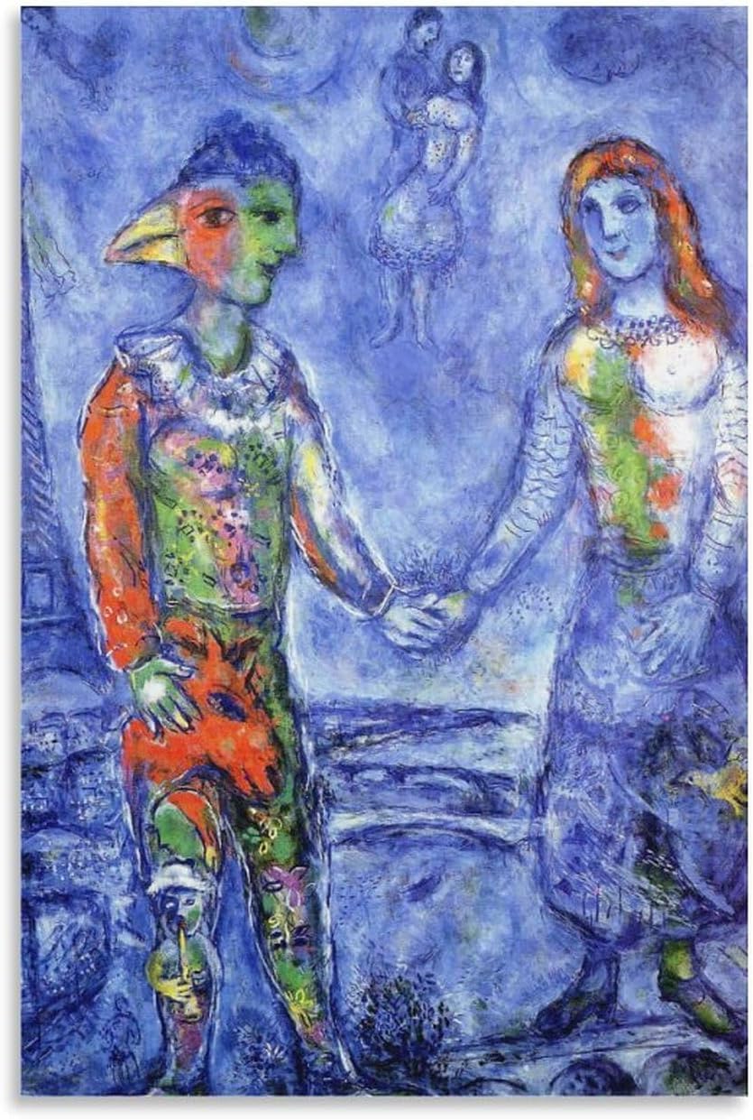 Orjdjz Wxkbl Marc Chagall Prints《Blue Couple》Canvas Wall Art Marc Chagall Poster Retro Painting Abstract Picture for Bathroom Wall Decor 40x60cm Frameless