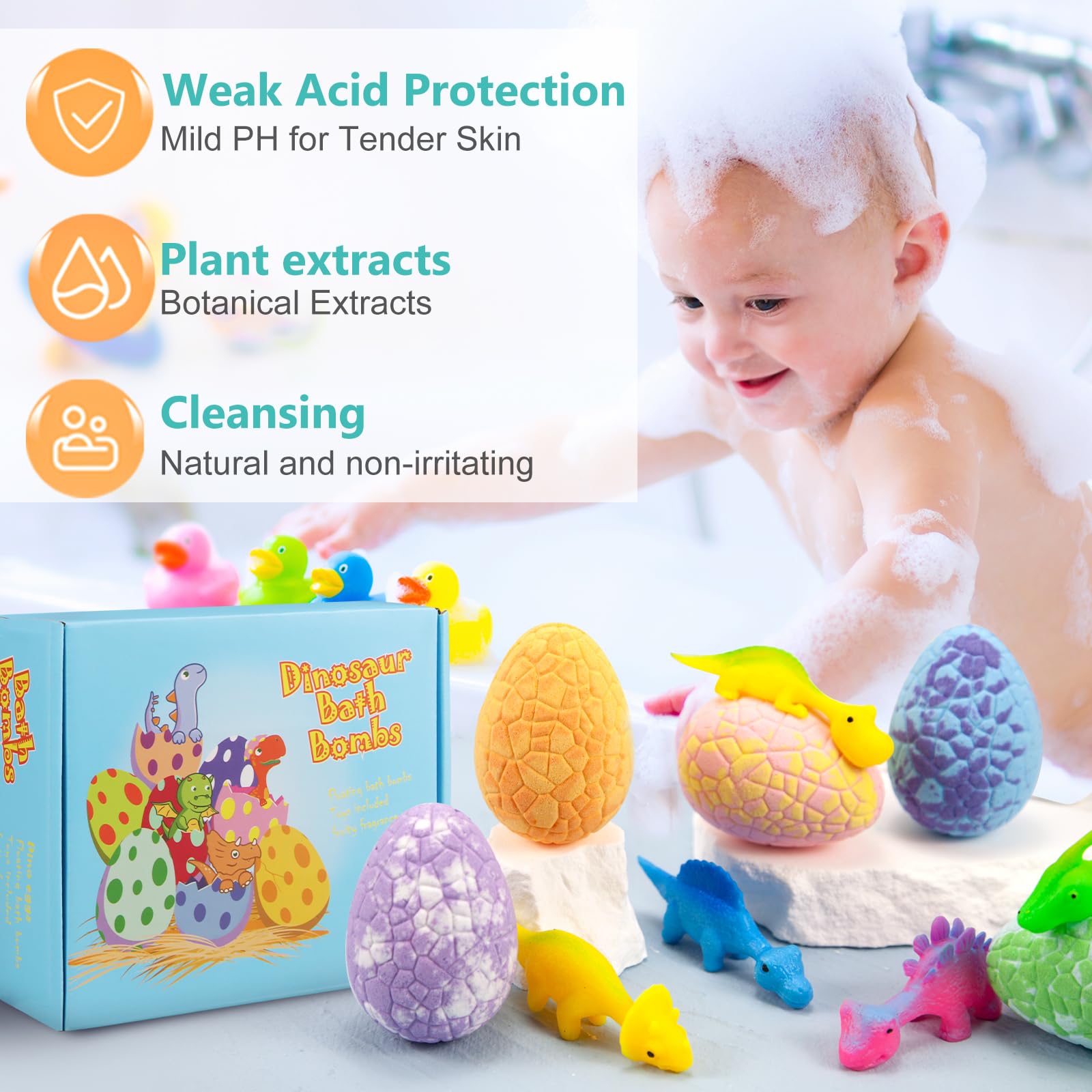 Jinlaili 6 Pezzi Bombe da Bagno Bambini con Sorpresa Dinosauro all'interno, Bombe da Bagno Set Regalo, Bombe Doccia Aromaterapia con Oli Essenziali, Bombe da Doccia Regalo per Ragazze Ragazzi (B)