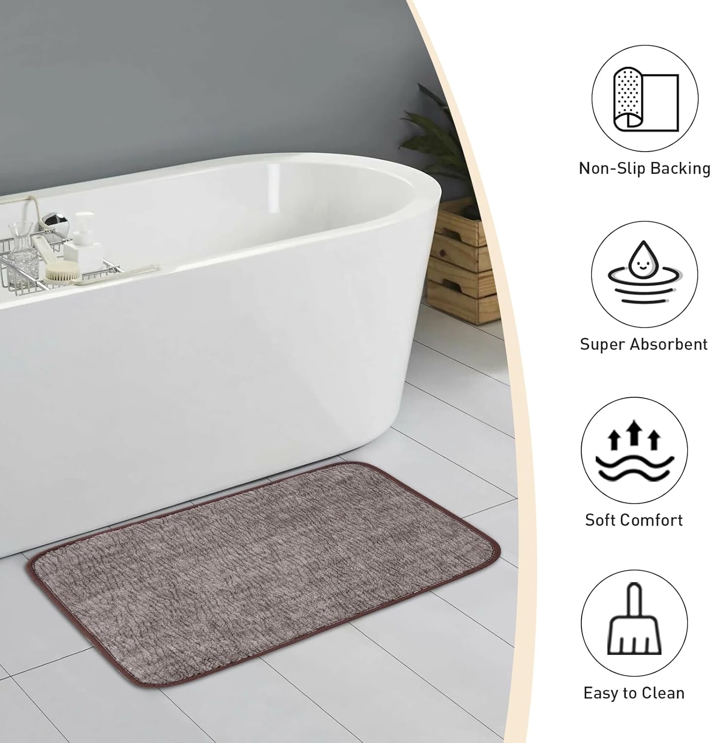 Bath Mats 24x17 Non-Slip Absorbent Bathroom Rug, Quick Dry Machine Washable Shower Tub Mat with Rubber Backing, Soft Floor Carpet for Bathroom Decor Bark Brown - Image 4