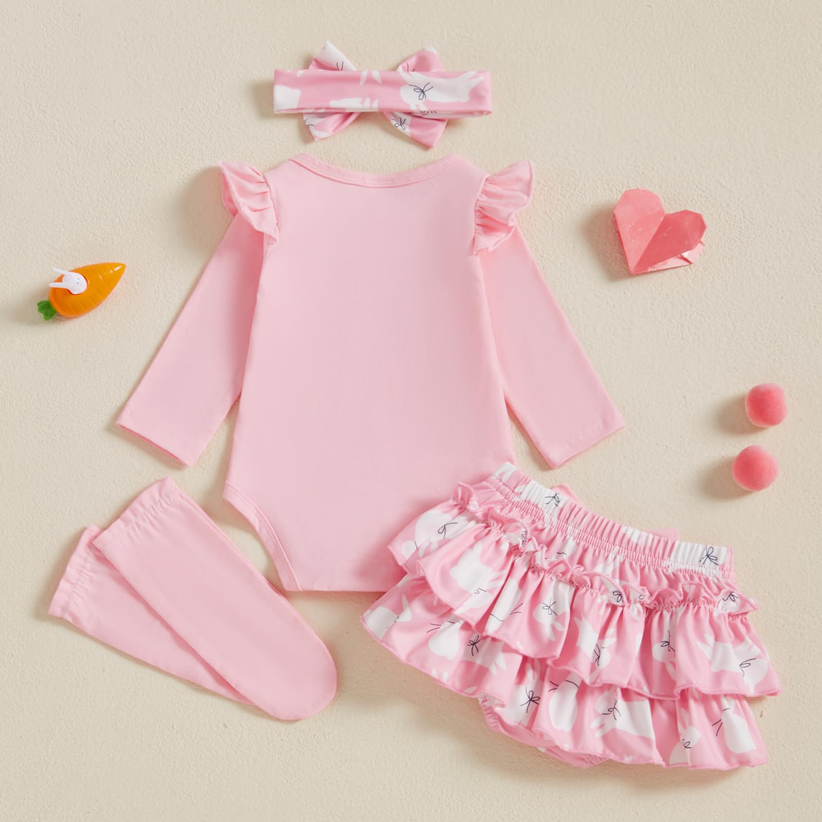 BeQeuewll Oster-Kostüm für Neugeborene, Hasenkleidung, Blumen-Tutu-Rock, Socken, Stirnband für das erste Ostern