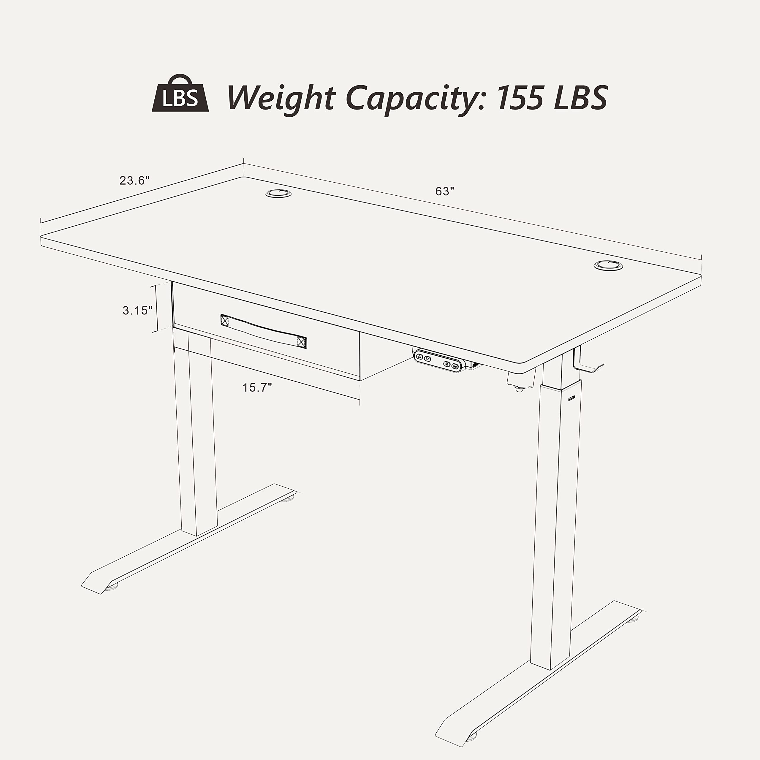 BANTI Adjustable Height Standing Desk with Drawers, 55x24 Inches