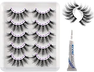 False Eyelashes Hand Made Cat-Eye Fluffy Faux Mink Lashes 3D Wispy Lashes 5 Pairs Pack Dramatic Long Thick Volume Fake Eye Lash Multipack