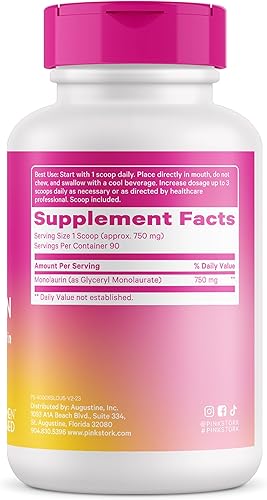 Miniatura 7 de Pink Stork Suplemento total de monolaurina para la salud intestinal, náuseas matutinas, apoyo inmunológico y salud vaginal para mujeres, bienestar