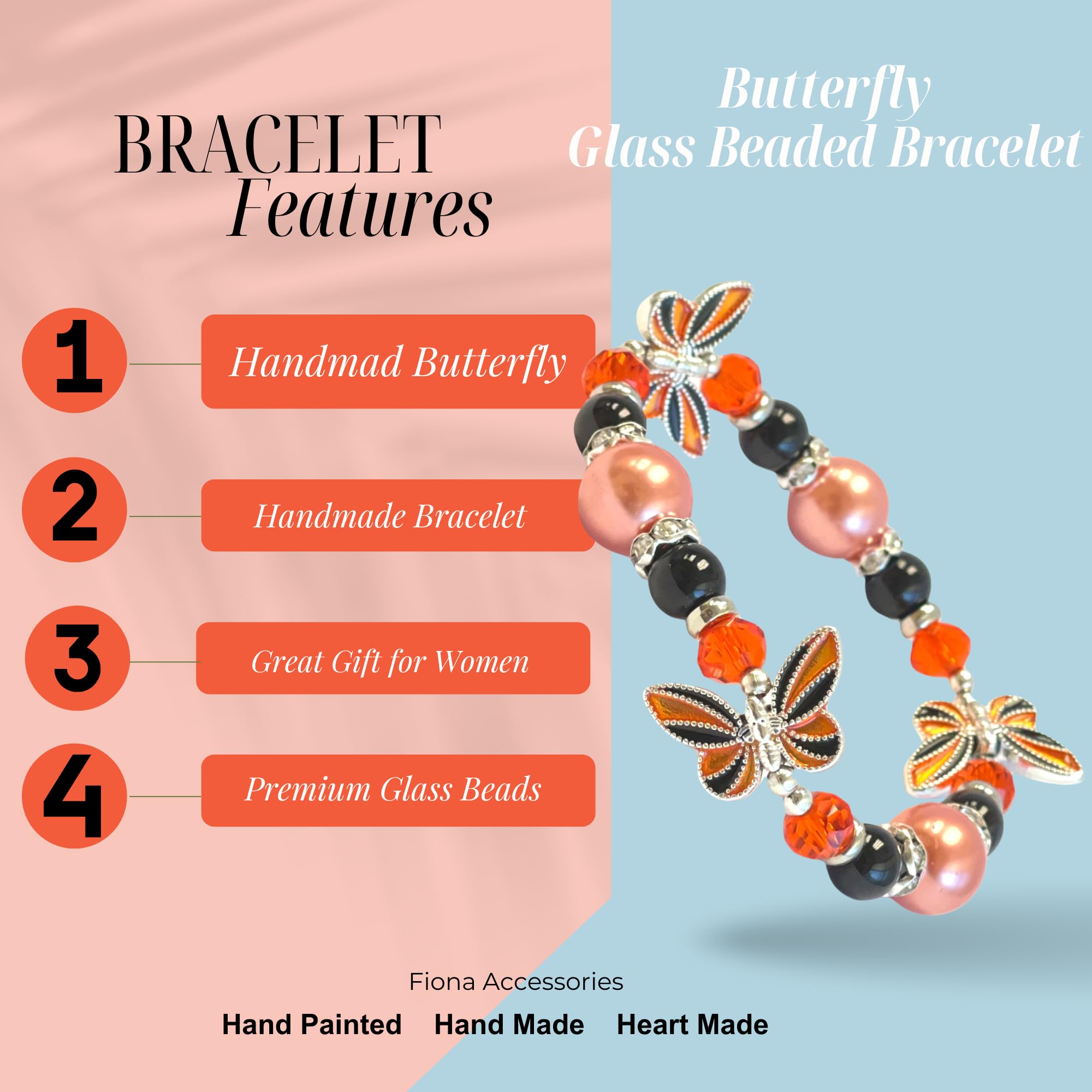Pulsera de mariposa – Joyería de mariposa regalo para mujeres y niñas – Pulsera elástica de regalo para amantes de la mariposa naranja