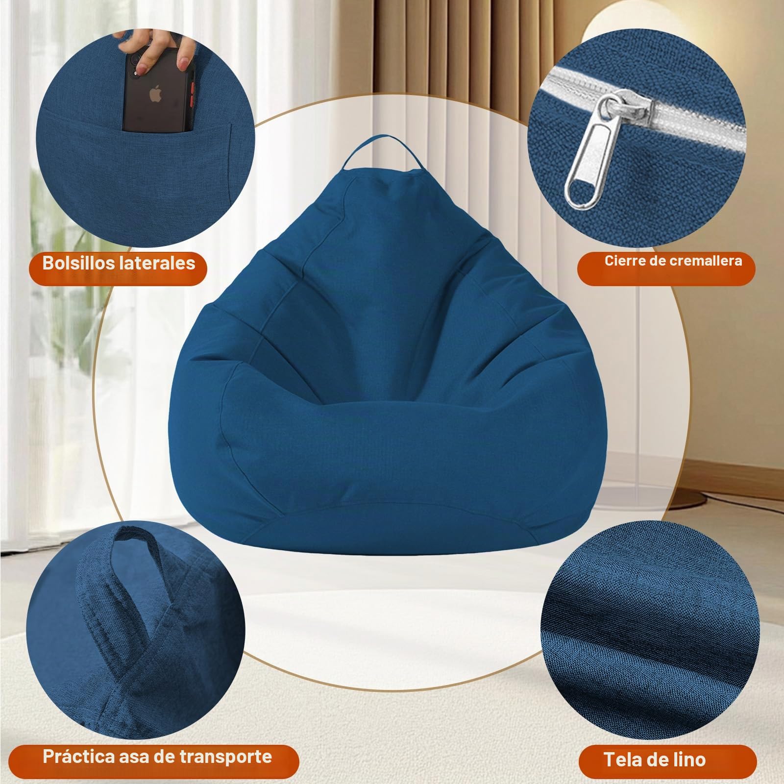 Puff Salon, Puffs Sin Relleno, Puff Sillon De Algodón y Lino, Puf Ideal para Dormitorios, Salas de Juegos, Salones y Terrazas