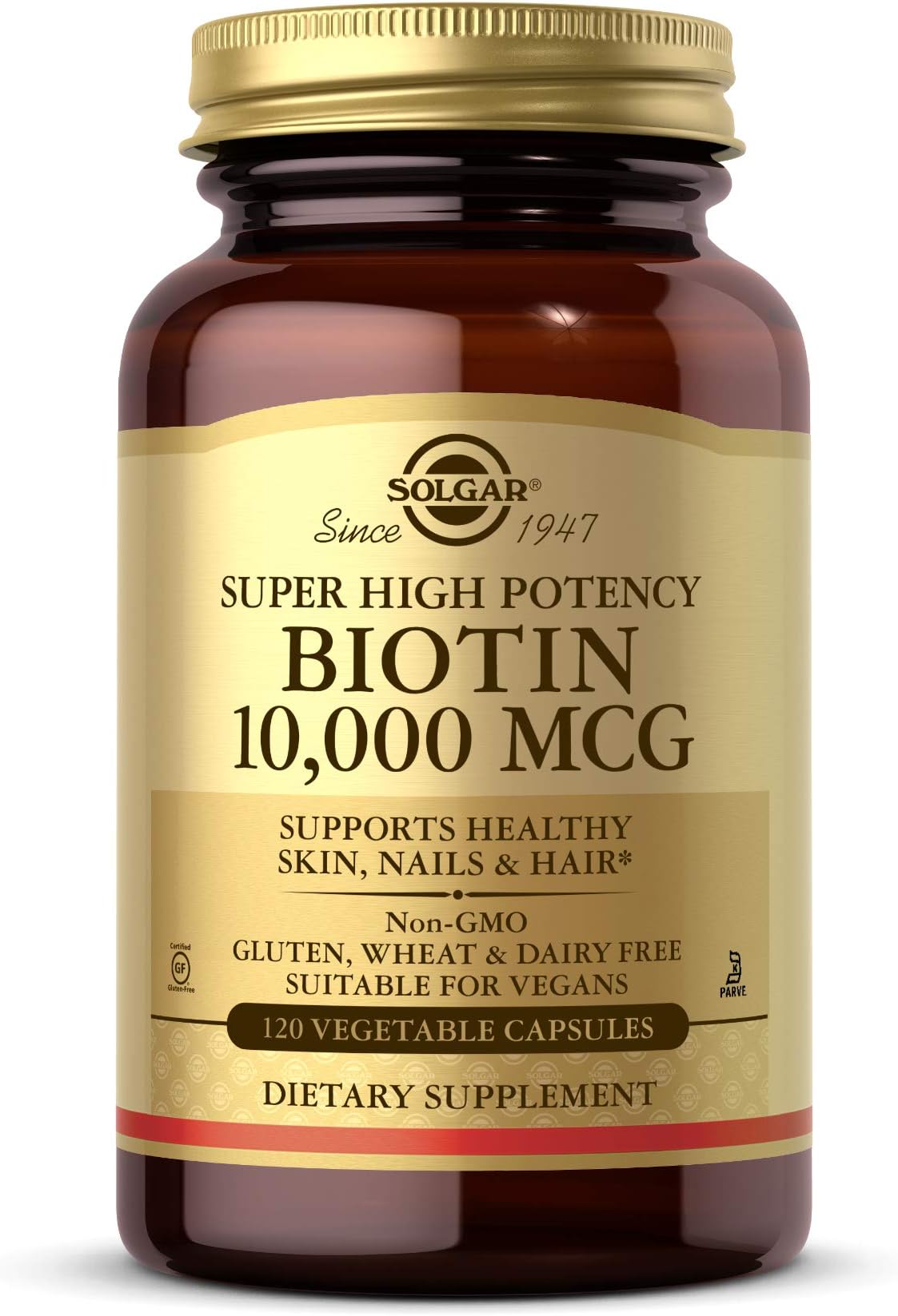Super High Potency Biotin 10,000 mcg | 120 Vegetable Capsules | Supports Healthy Skin, Nails & Hair | Non-GMO, Gluten, Wheat & Dairy Free | Suitable for Vegans
