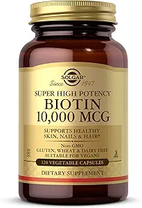 Solgar Biotin 10,000 mcg, 120 Vegetable Capsules - Energy, Metabolism, Promotes Healthy Skin, Nails & Hair - Super High Po...