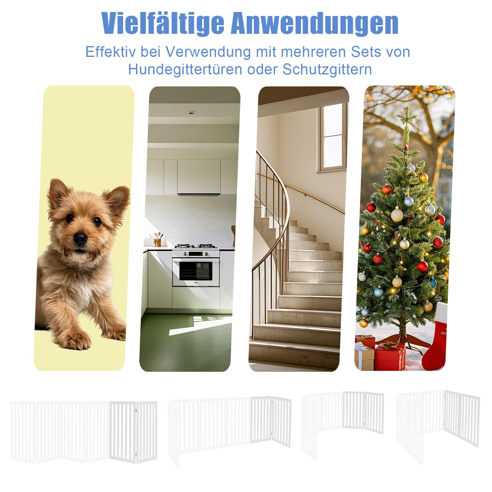 SOARS Absperrgitter Hund, faltbar & freistehend Hundegitter, Schutzgitter für Tür & Treppe, Türschutzgitter Treppengitter für kleine & mittlere Haustiere, Weiß, 101 x 89 cm