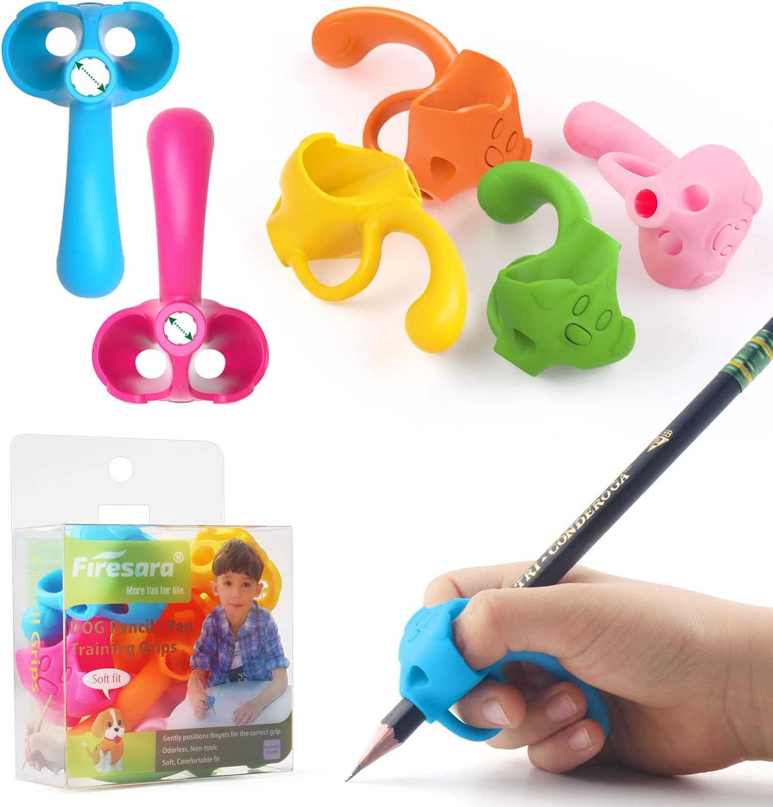 Firesara Training Grips for Kids Handwriting Top Class and Two Sizes Aid Grip Trainer Posture Correction Finger Grip for Kids, Adults, Arthritis Designed for Righties or Lefties(4Standard+2Large)