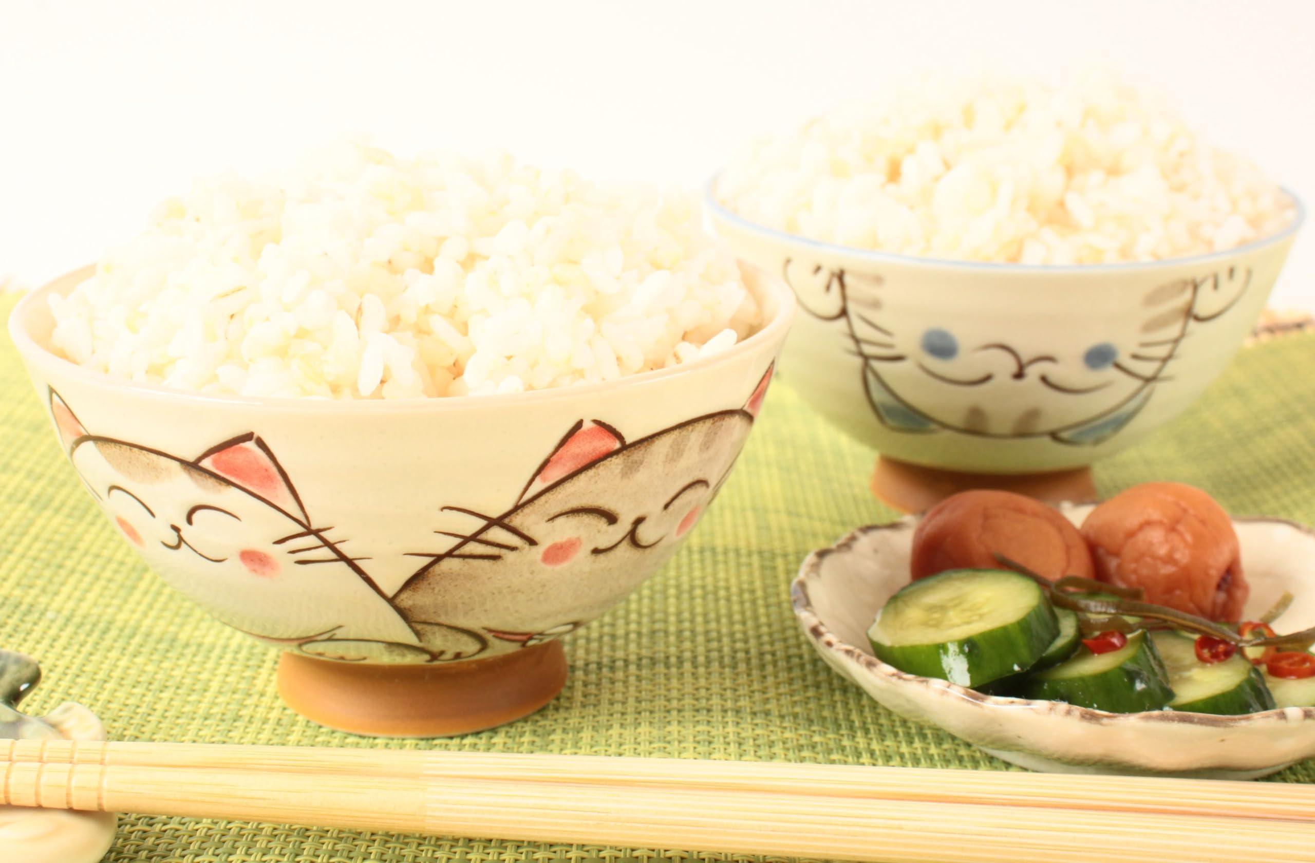 Mino ware Coppia di Ceramiche Giapponesi Ciotola di Riso Smailing Gatti Blu & Rosa made in Japan (Giappone Import) MIG010
