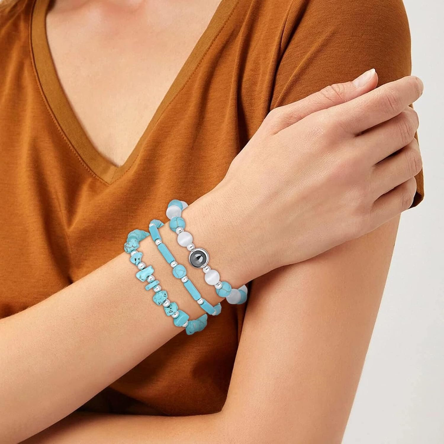 Long tiantian 3PCS Amethyst Beaded Bracelet Turquoise Bracelet for Women Crystals Healing Stones Bracelets Natural Stone Birthstone Trendy Jewelry Gifts Birthday Christmas Gifts Stocking Stuffers - Image 2