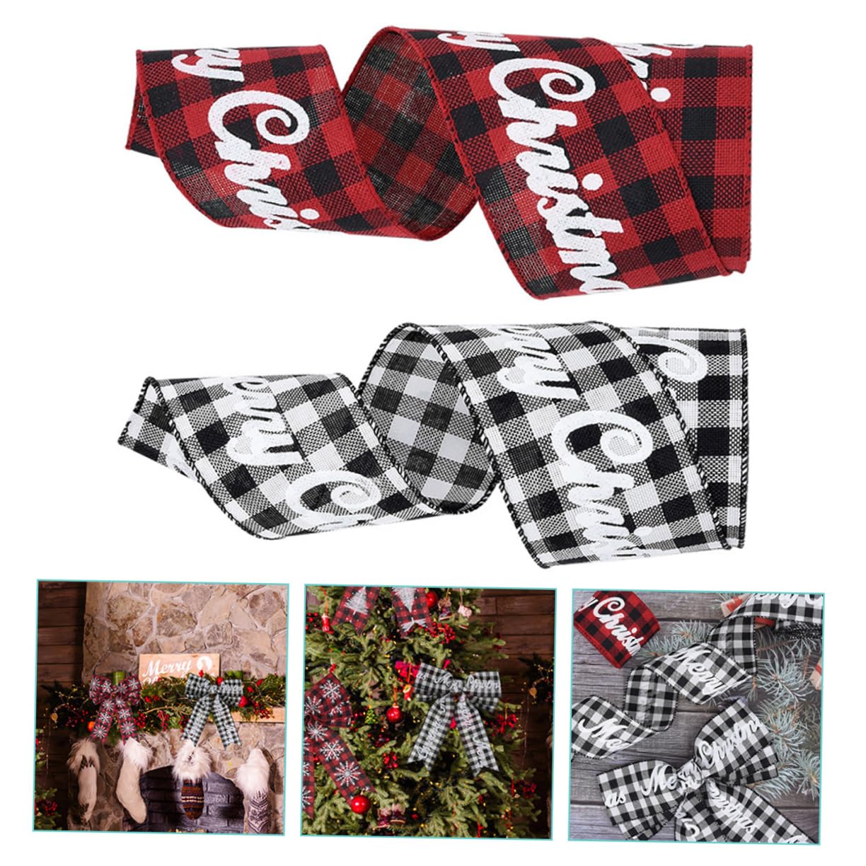 Lurrose 4 Rollen Weihnachtsband seidenband ribbon christmas decor weihnchtsdeko geschenkband Weihnachtsbänder Urlaub kariertes Geschenkverpackungsband DIY- basteln Eisendraht