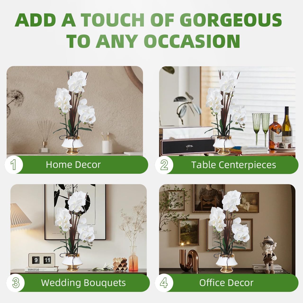 CXGS Orchids Artificial Flowers Real Touch Fake Flower in Ceramic Pot 20" White Faux Orchid Plant Lifelike Silk Phalaenopsis for Centerpiece Hotel Home Indoor Decor - Image 5