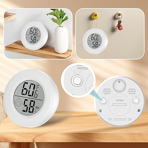 Miniatura 3 de Paquete de 3 mini higrómetros termómetro medidor digital LCD monitor interior temperatura humedad redonda medidor para humidores, hogar,