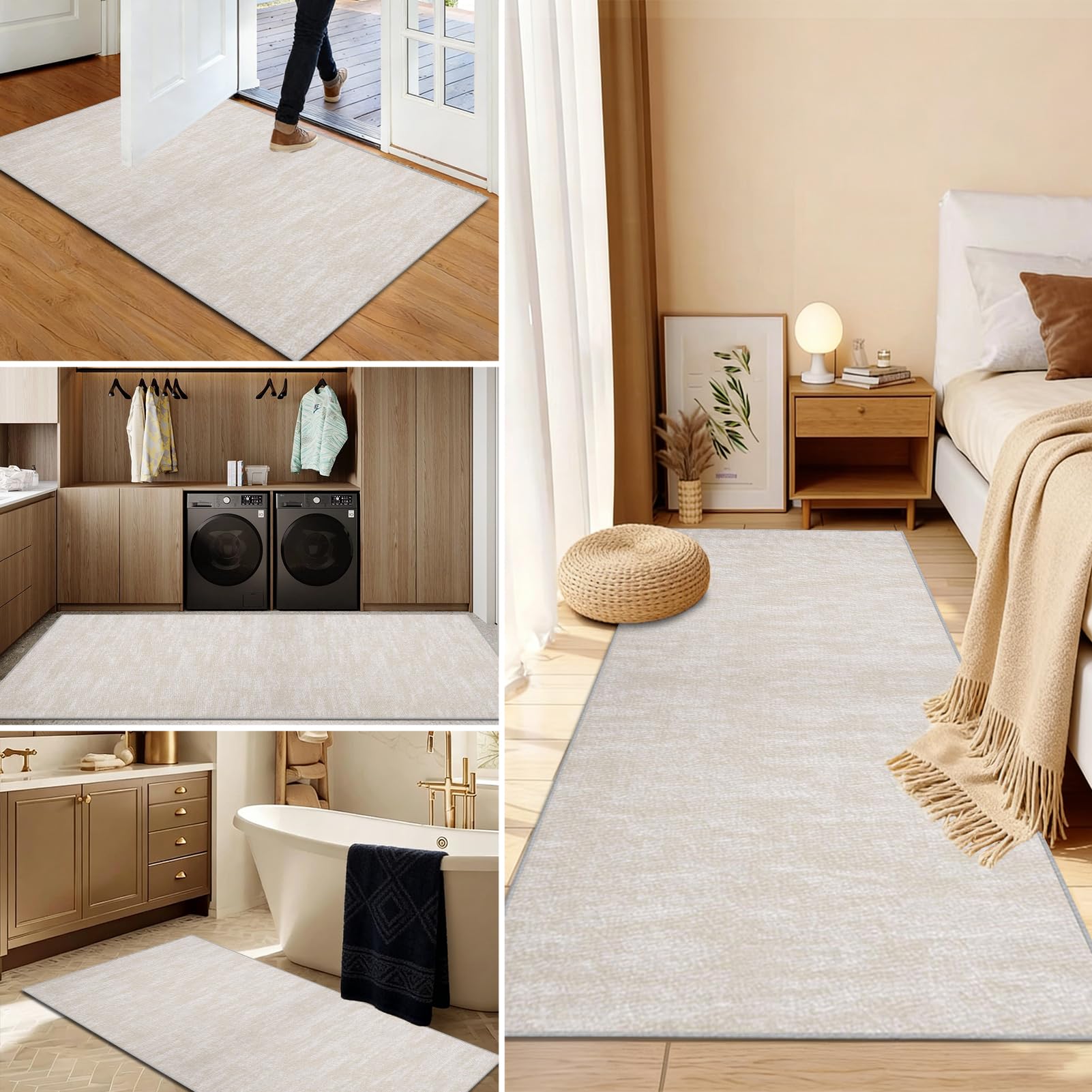 Küche Teppiche Waschbarer LäUfer Flur Teppich rutschfest Teppiche für Küchen Hallway Bettvorleger Wohnzimmer Schlafzimmer Carpet 120 x 300 cm Beige