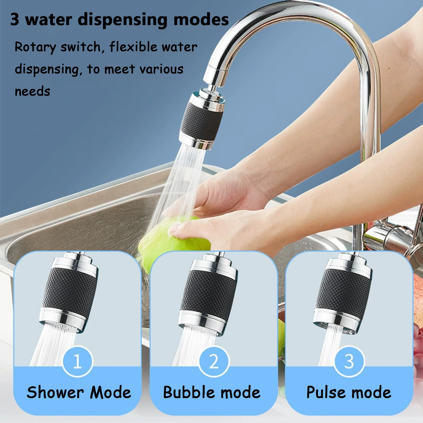 SNZ Aireador Grifo de Cocina - Alargador y Difusor para Fregadero, Extensor y Extensión de Grifo - Aireadores para Grifos con adaptador universal y cinta de sellado para baño y cocina (negro)