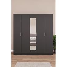 ASRA TREND Koyu Gri G-04 5 Kapakl  2  ekmeceli Aynal  Gard rop 200x208 cm  ok Rafl  Ask l kl  Elbise Dolab  Modern Yatak Odas  Dolab %100 MDFLAM