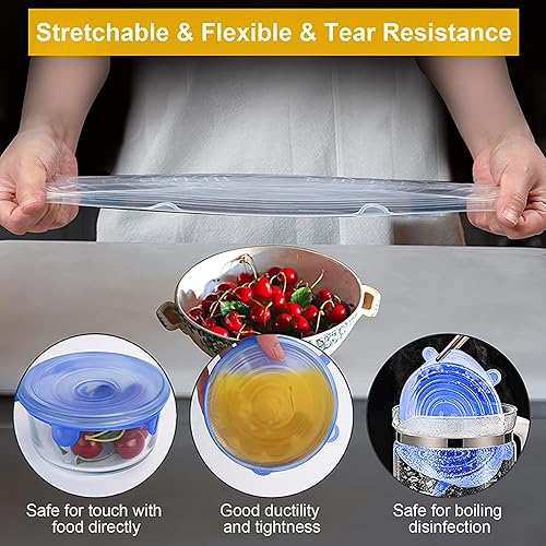 Miniatura 2 de Tapas elásticas de silicona, paquete de 6 fundas reutilizables para alimentos en 6 tamaños (18.5/16/14.5/11.5/9.5/2.4 in), tapas de tazón herméticas