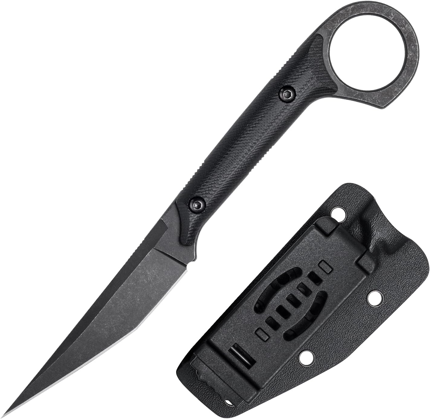 Fixed Blade Knife, D2 Steel Blade and G10 Handle, Utility EDC Knife for Outdoor Survival Hiking Camping with Kydex Sheath OS1221 (Black)