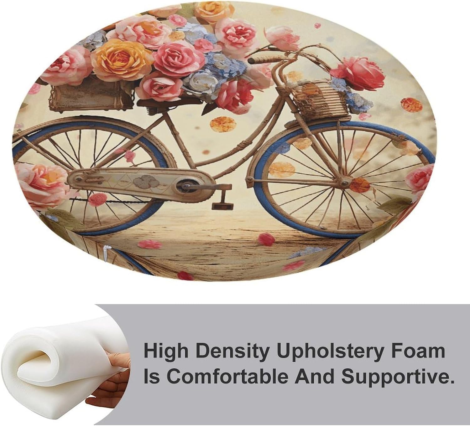 Flower Bicycle Round Cushion Memory Foam Seat Cushions 15In Comfort Meditation Floor Pillow Anti Slip Soft Stool Cushion Chair Pad for Tatami Living Room Yoga